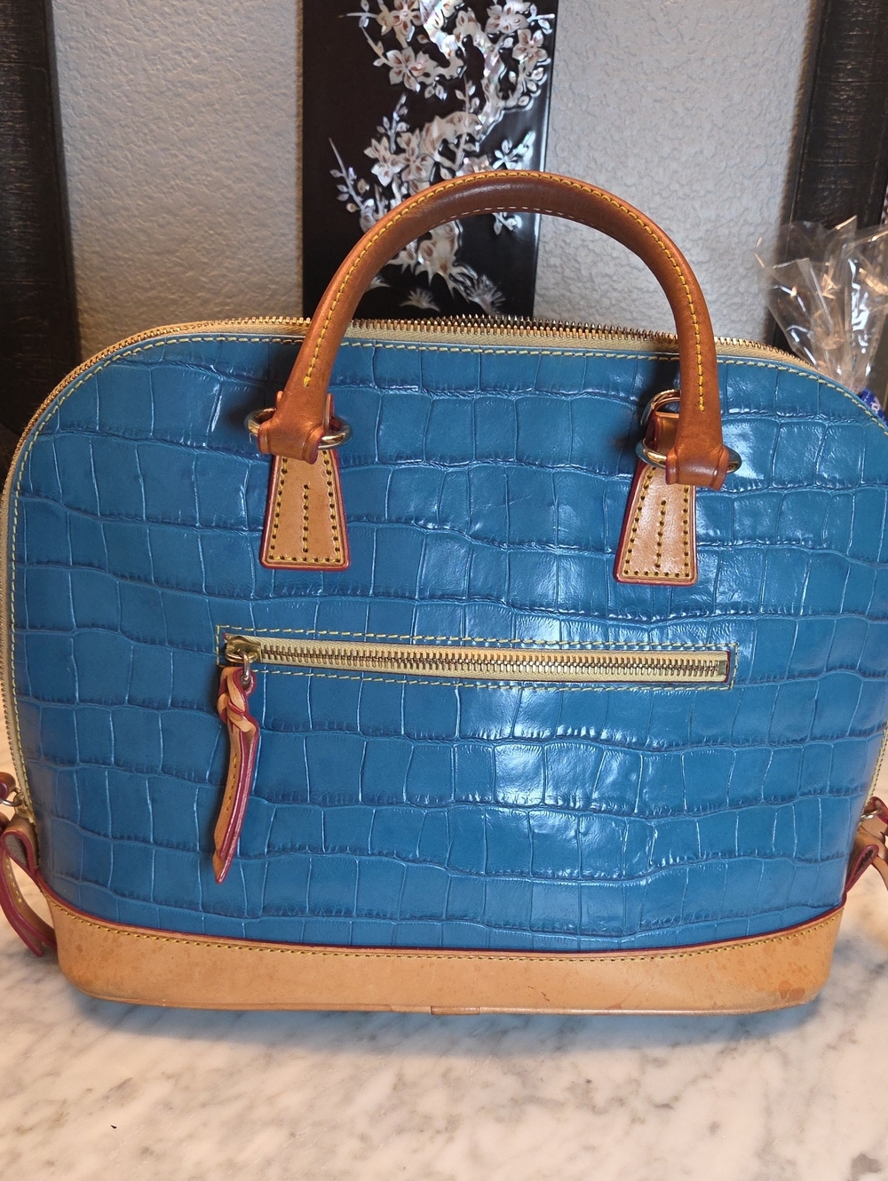 Pre-loved Dooney & Bourke Zip Zip Marine Blue Croc-Embossed Satchel w/ Card Case - Picture 4 of 10